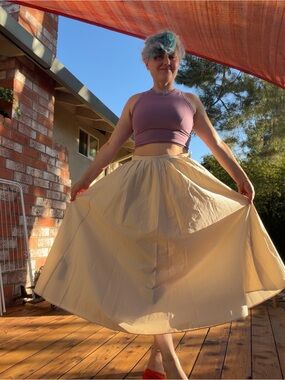 Mango Cream Cotton Full Midi Skirt Size XS-S/2 High Waist